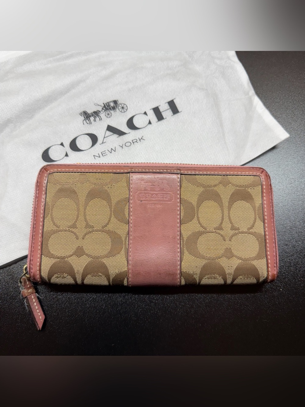 Coach Signature CC Pink Leather Zip Around Wallet
